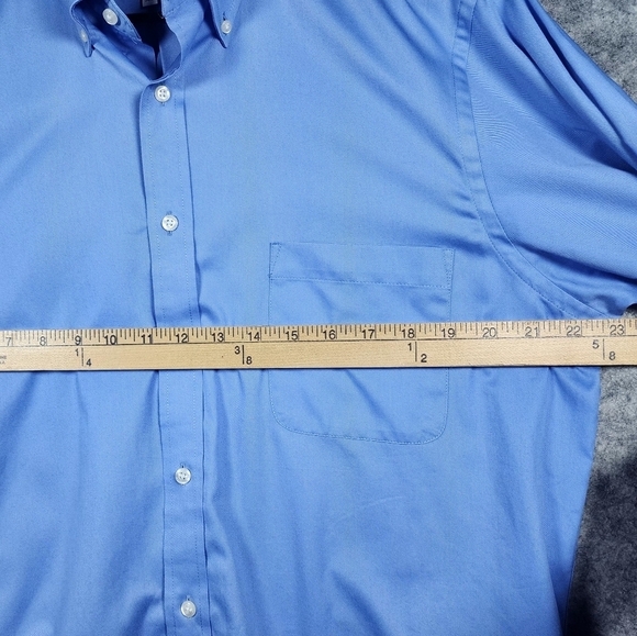 IZOD Wrinkle Free Twill Regular Fit Blue Buttondown Long Sleeve Shirt Size 16 - Picture 8 of 9